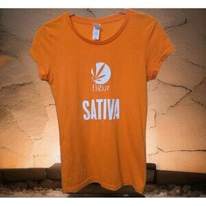 Fleur Cannabis Sativa Women's Fitted T-Shirt Orange Graphic 100% Cotton XS